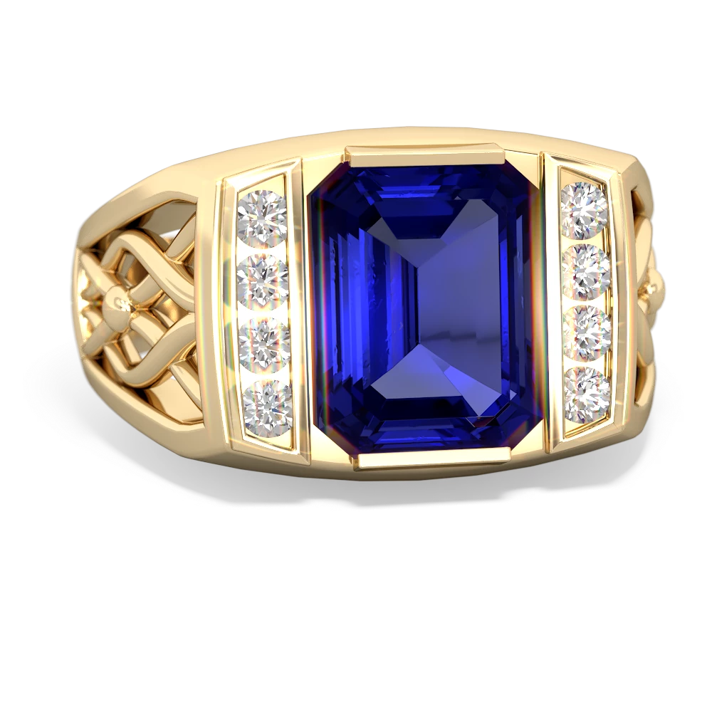 Lab Sapphire Men's Vine 14K Yellow Gold ring R0490