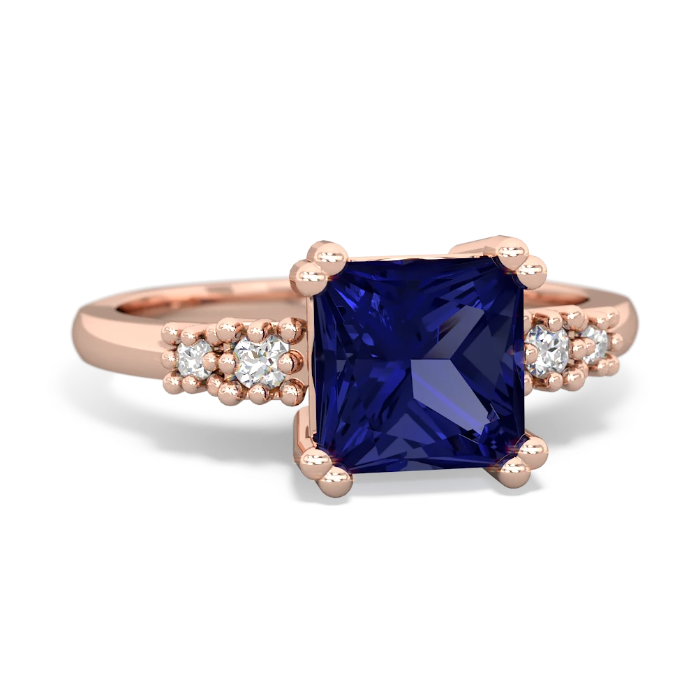 Lab Sapphire Art Deco Princess 14K Rose Gold ring R2014