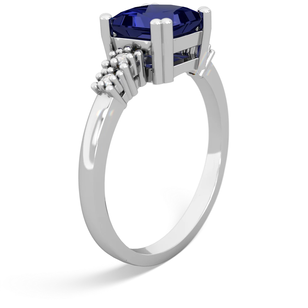 Lab Sapphire Art Deco Princess 14K White Gold ring R2014