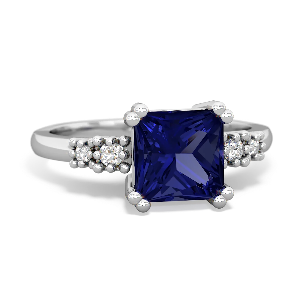 Lab Sapphire Art Deco Princess 14K White Gold ring R2014