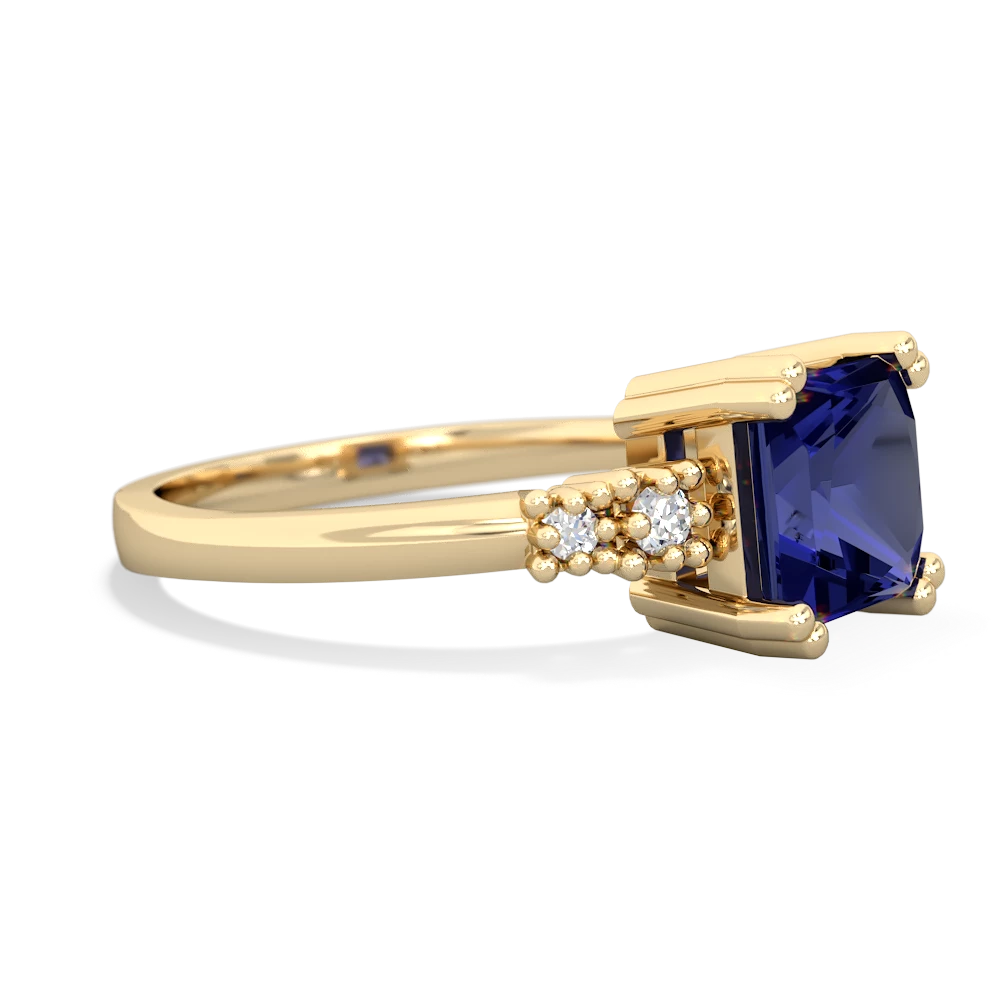 Lab Sapphire Art Deco Princess 14K Yellow Gold ring R2014