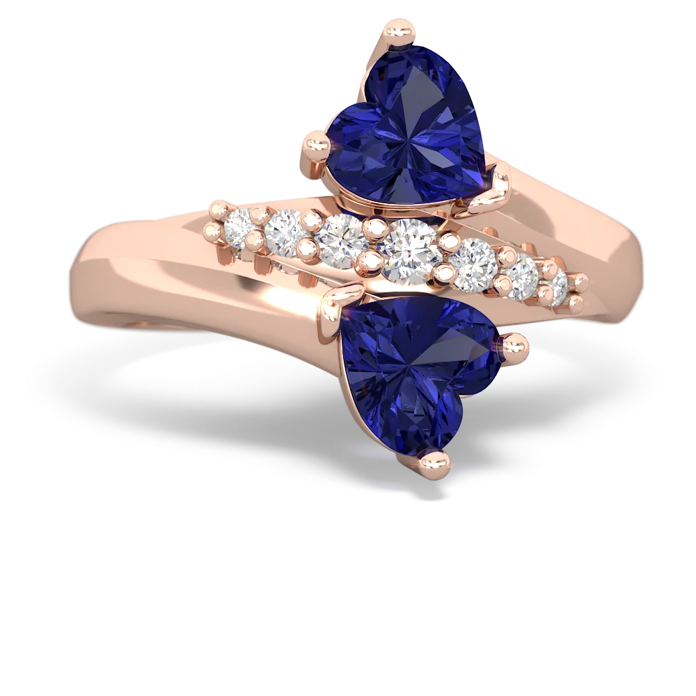 Lab Sapphire Heart To Heart 14K Rose Gold ring R2064