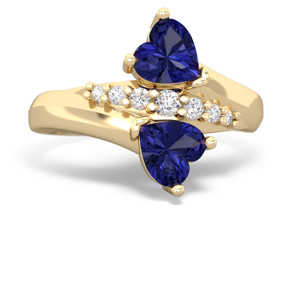 Lab Sapphire Heart To Heart 14K Yellow Gold ring R2064