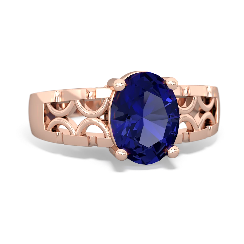 Lab Sapphire Art Deco Filigree 14K Rose Gold ring R2322