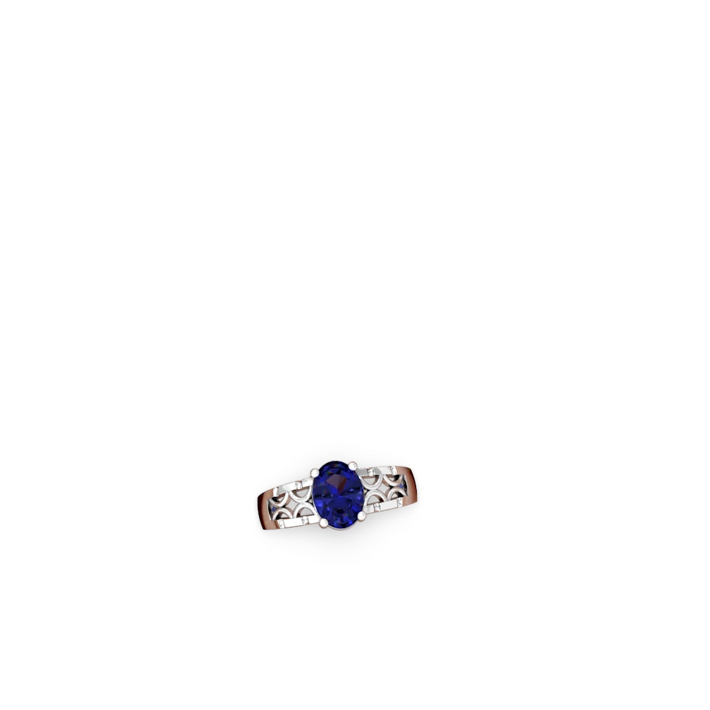 Lab Sapphire Art Deco Filigree 14K White Gold ring R2322