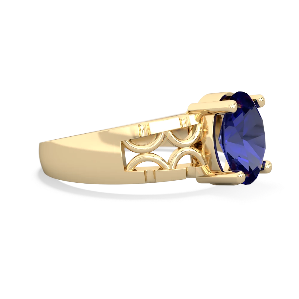 Lab Sapphire Art Deco Filigree 14K Yellow Gold ring R2322