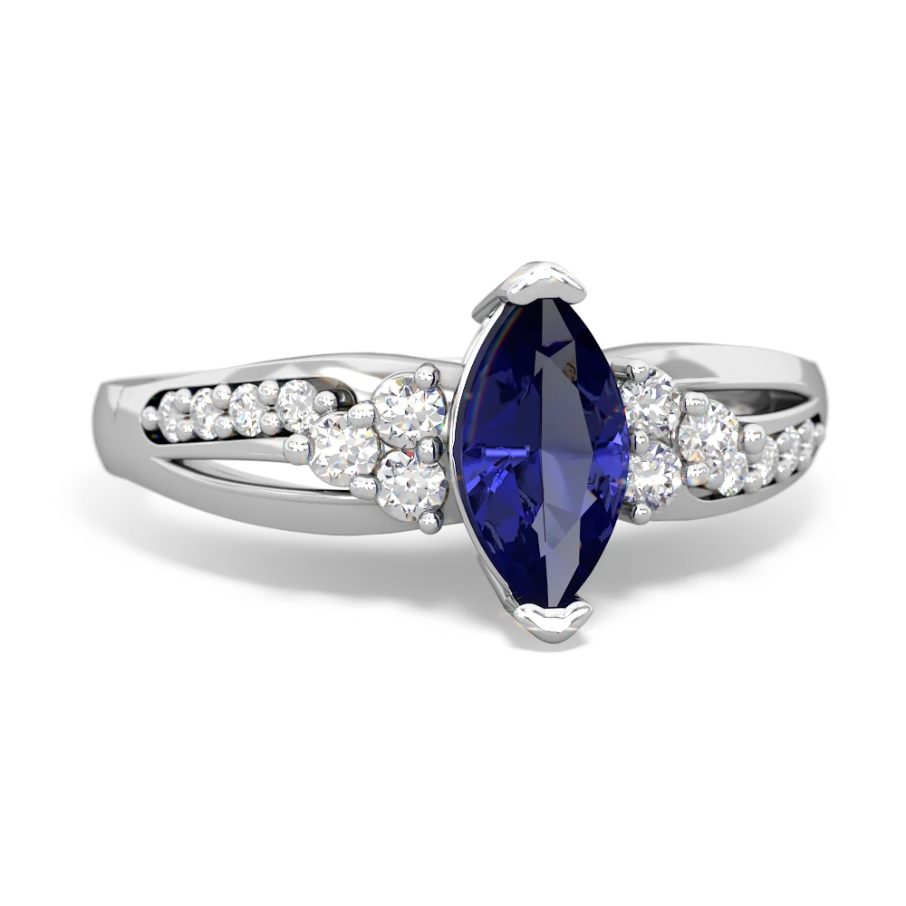 Lab Sapphire Royal Marquise 14K White Gold ring R2343