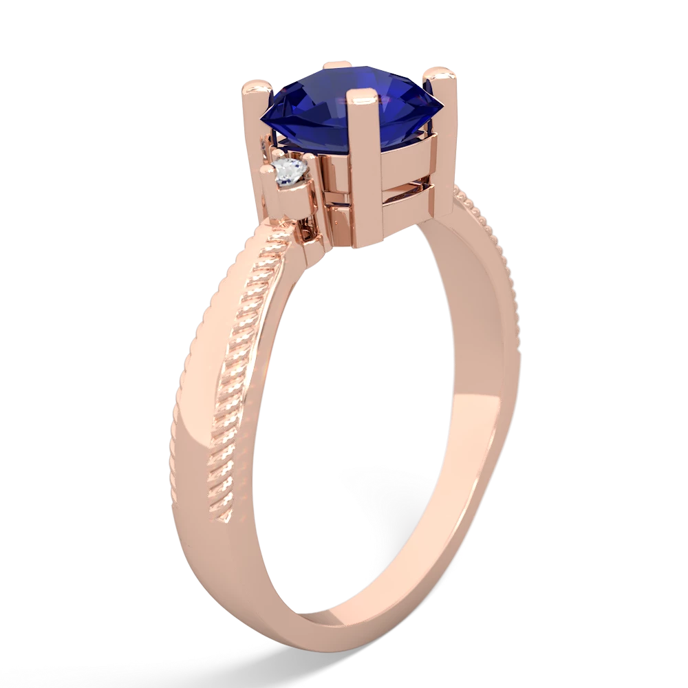 Lab Sapphire Cushion Rope 14K Rose Gold ring R2484