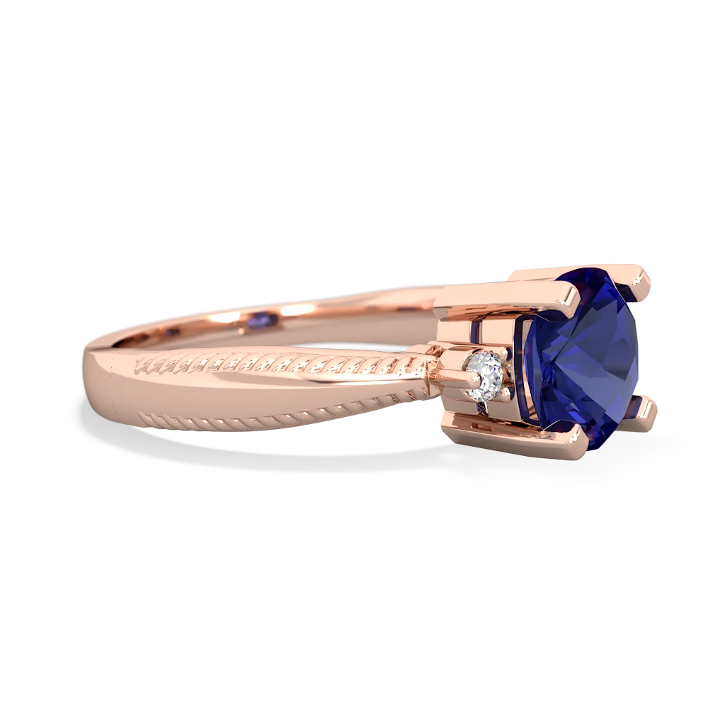 Lab Sapphire Cushion Rope 14K Rose Gold ring R2484