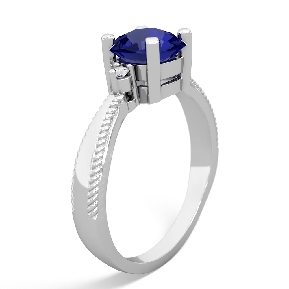 Lab Sapphire Cushion Rope 14K White Gold ring R2484