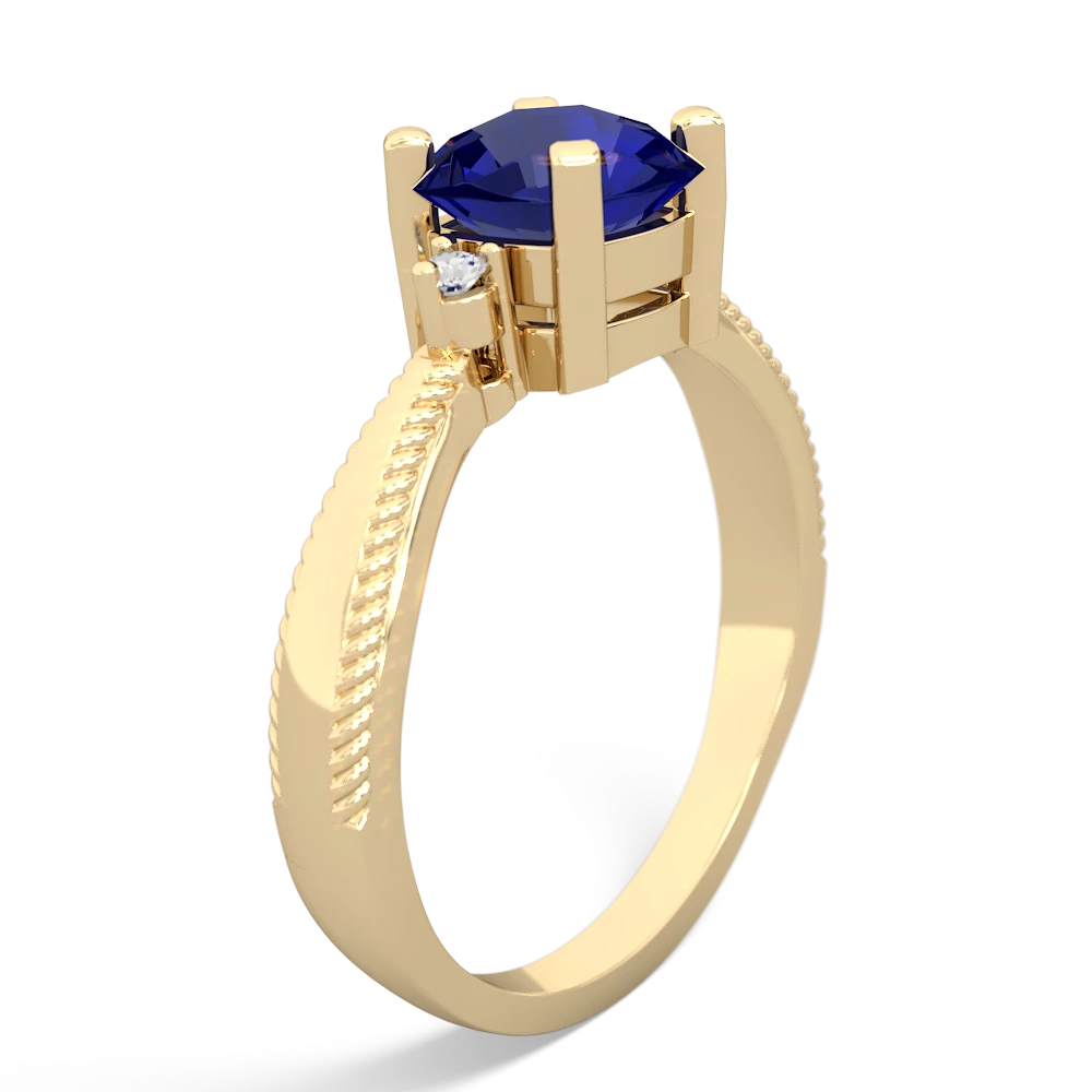 Lab Sapphire Cushion Rope 14K Yellow Gold ring R2484