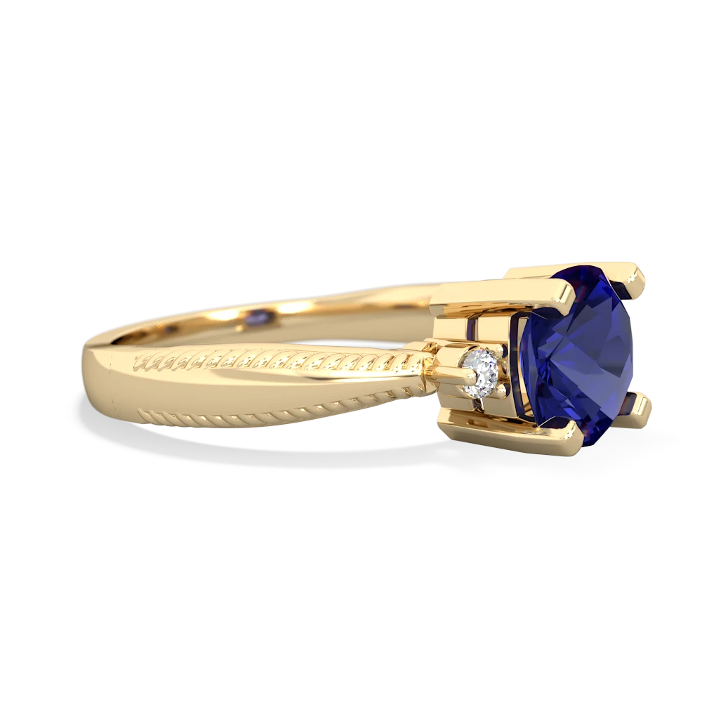 Lab Sapphire Cushion Rope 14K Yellow Gold ring R2484