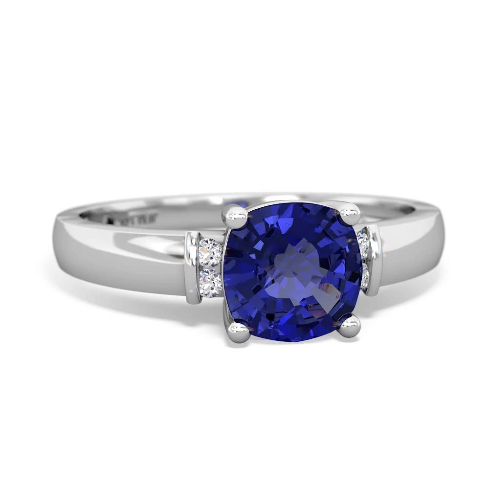 Lab Sapphire Simply Elegant Cushion 14K White Gold ring R2489