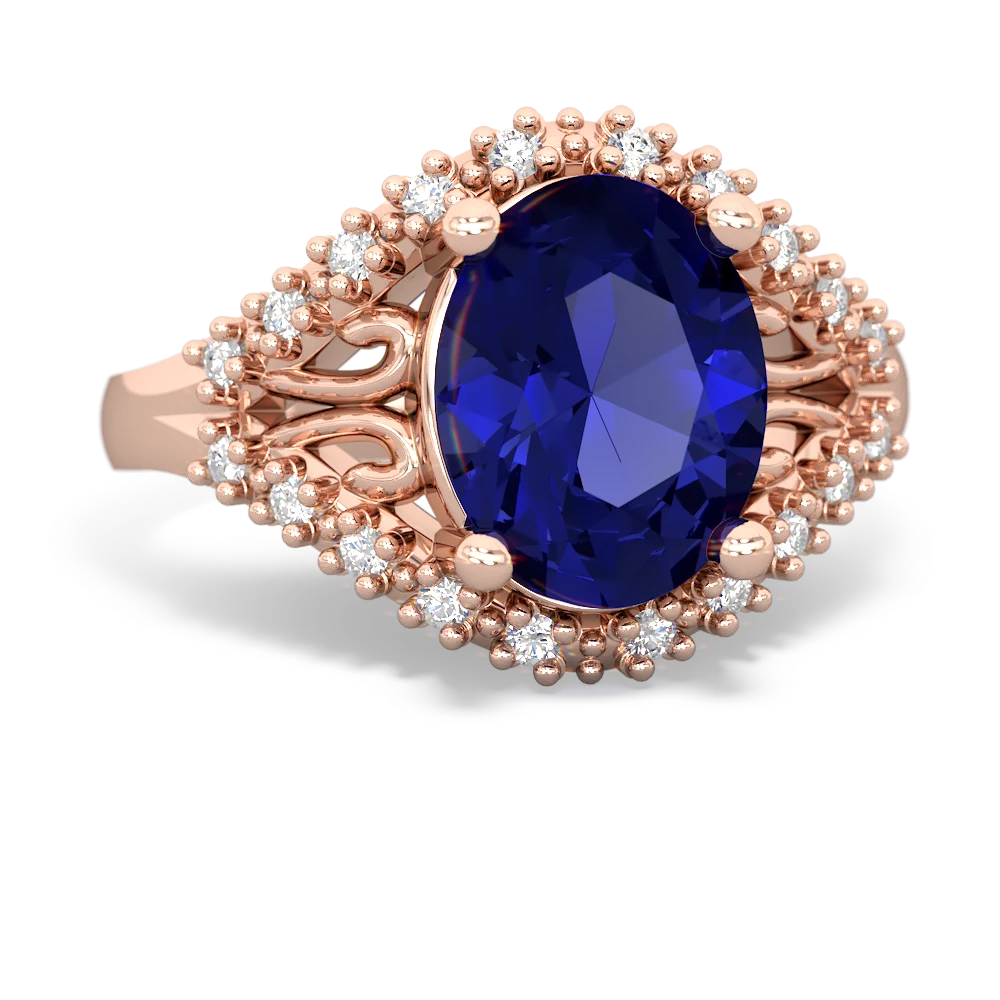 Lab Sapphire Antique Style Cocktail 14K Rose Gold ring R2564