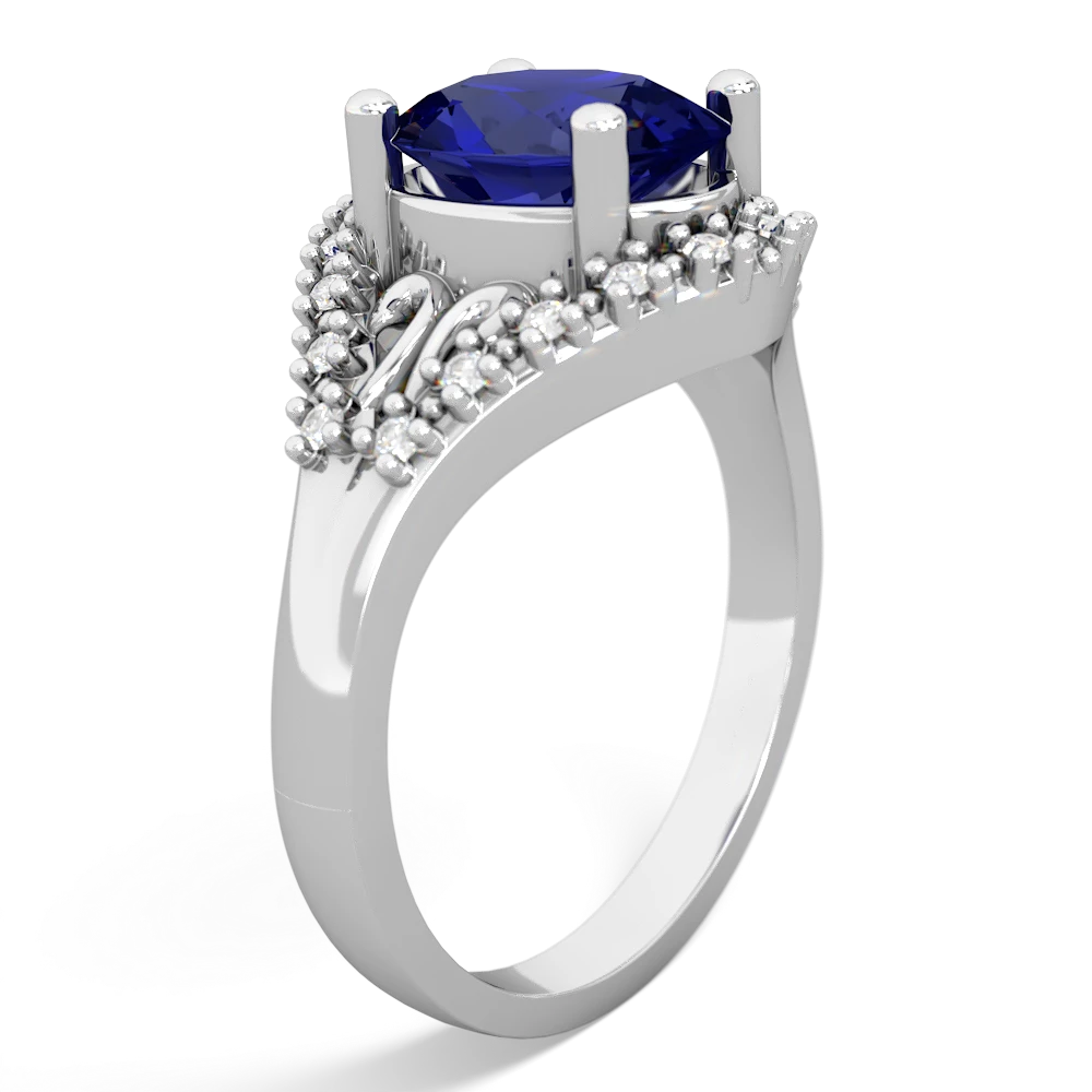 Lab Sapphire Antique Style Cocktail 14K White Gold ring R2564