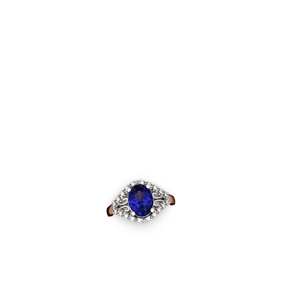 Lab Sapphire Antique Style Cocktail 14K White Gold ring R2564