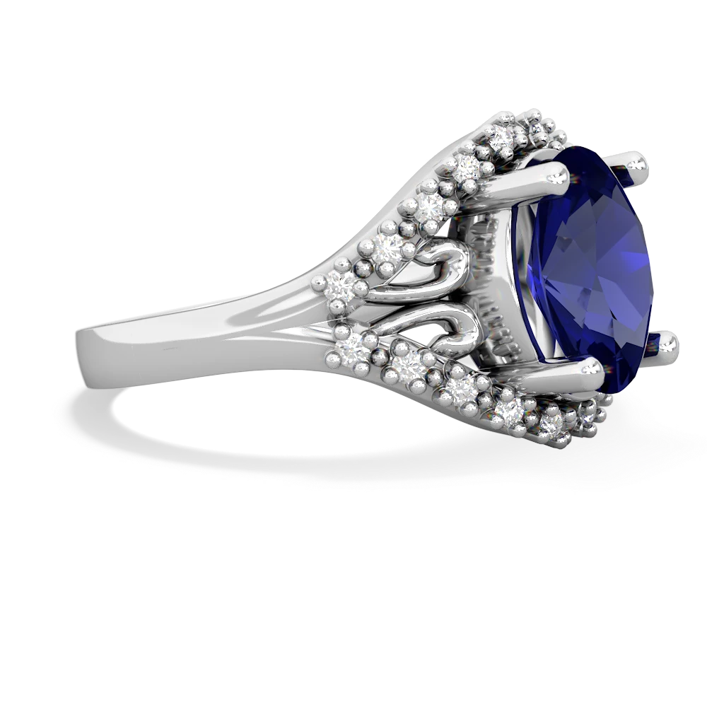 Lab Sapphire Antique Style Cocktail 14K White Gold ring R2564