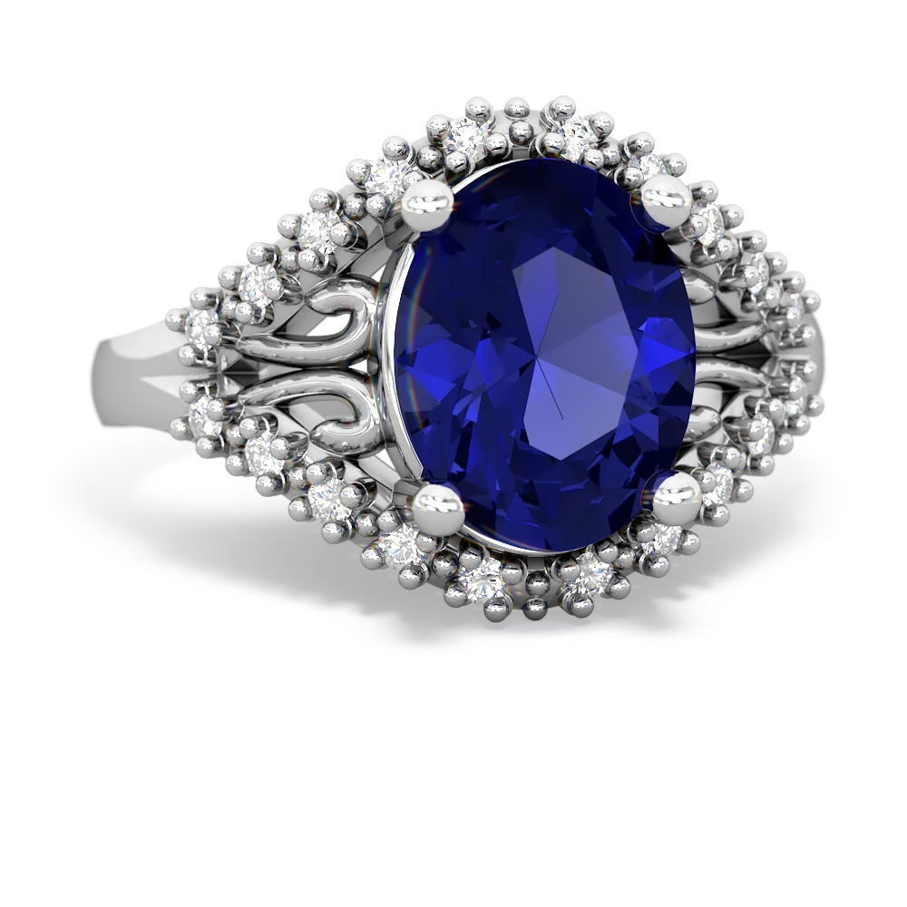 Lab Sapphire Antique Style Cocktail 14K White Gold ring R2564