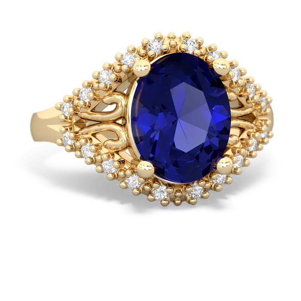 Lab Sapphire Antique Style Cocktail 14K Yellow Gold ring R2564