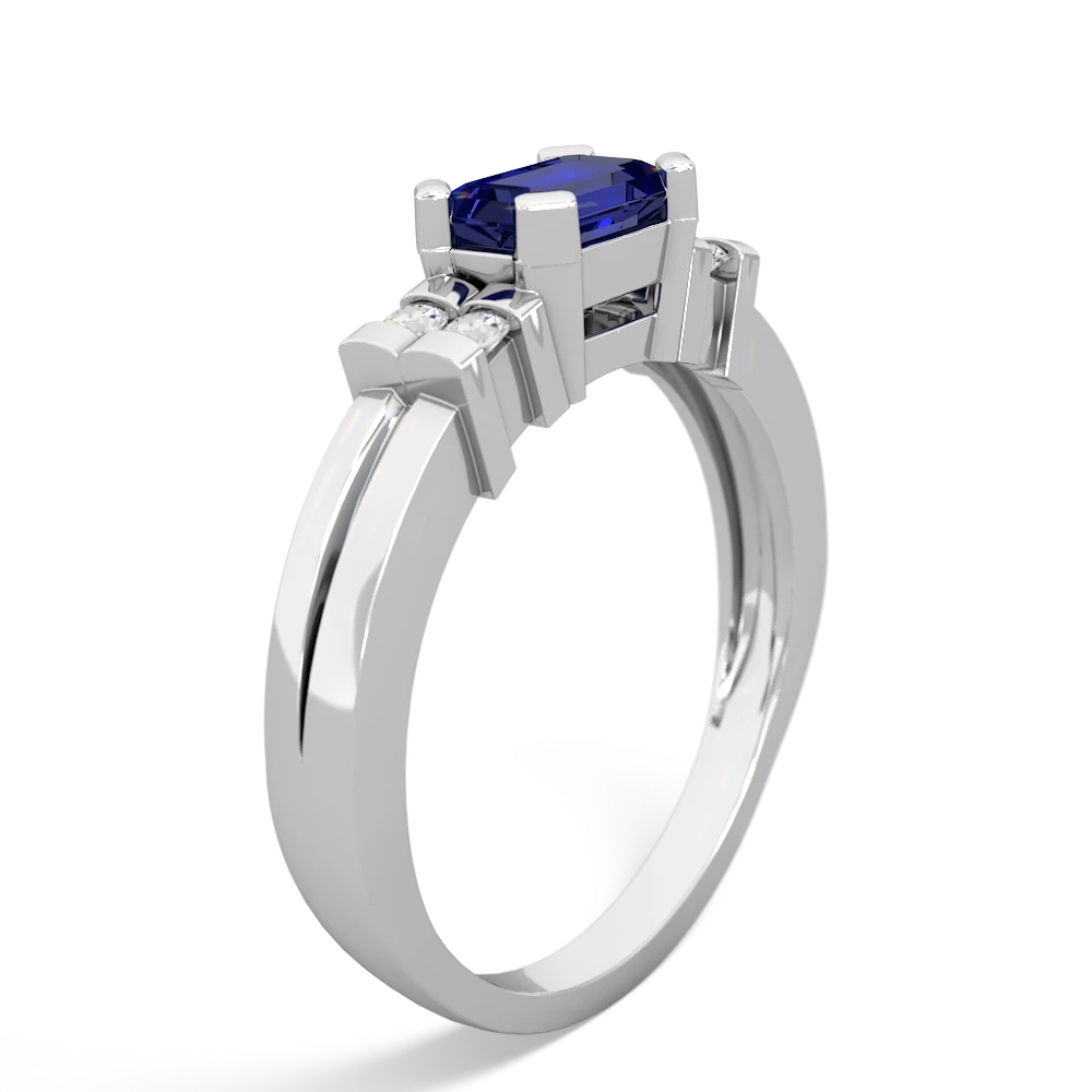 Lab Sapphire Art Deco East-West 14K White Gold ring R2590