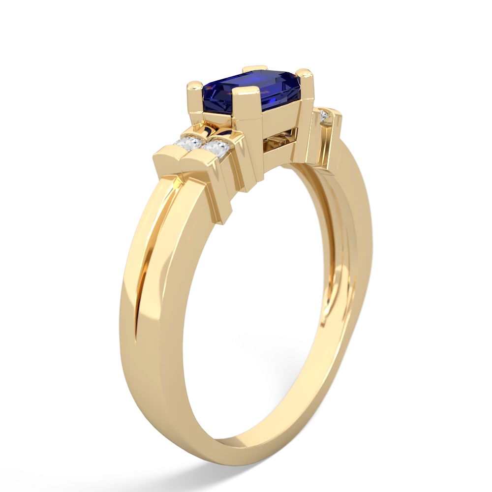 Lab Sapphire Art Deco East-West 14K Yellow Gold ring R2590