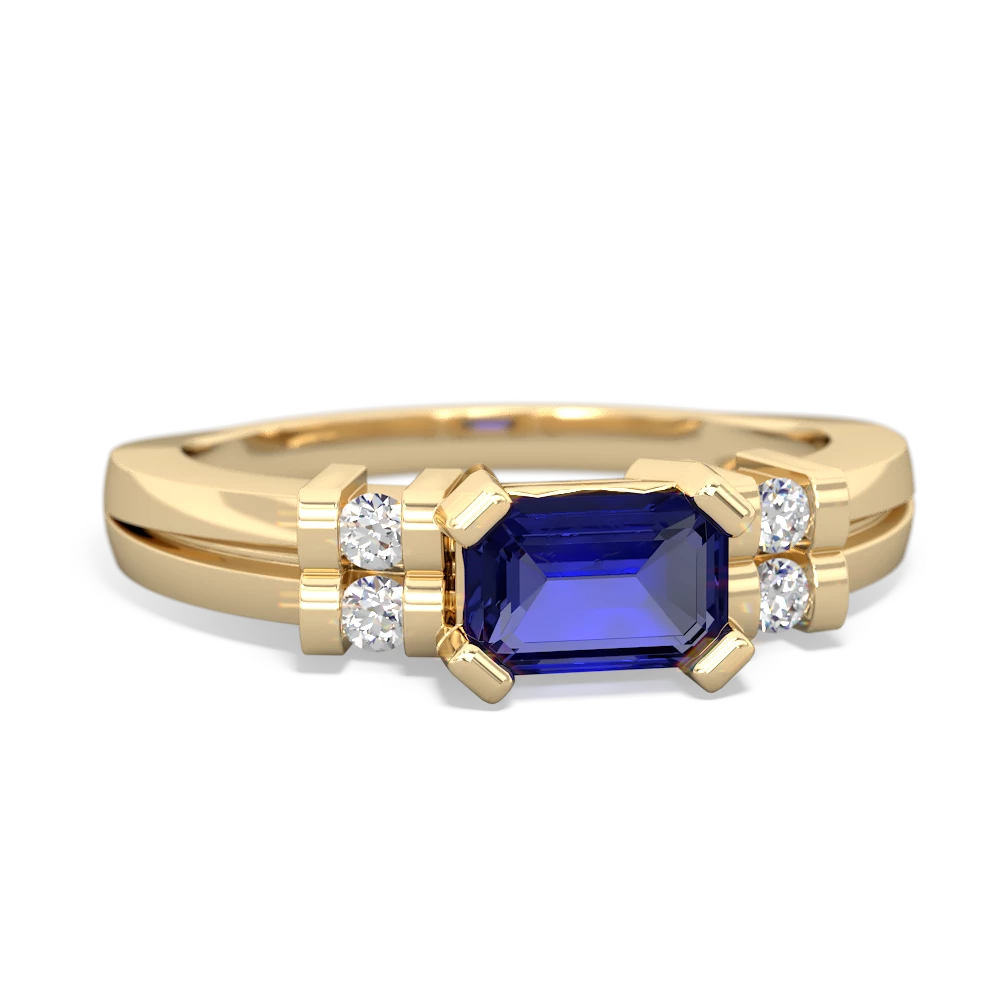 Lab Sapphire Art Deco East-West 14K Yellow Gold ring R2590