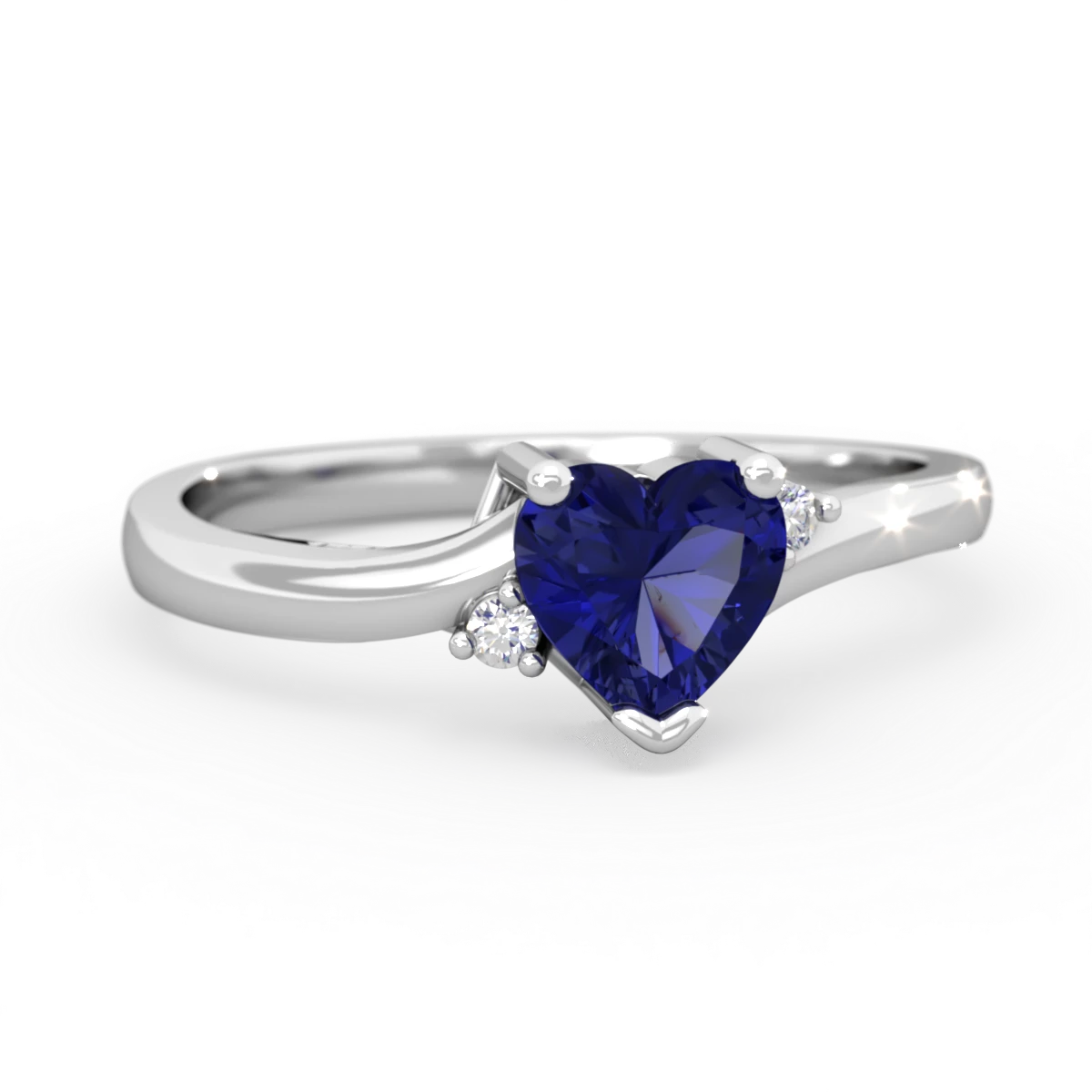 Lab Sapphire Delicate Heart 14K White Gold ring R0203