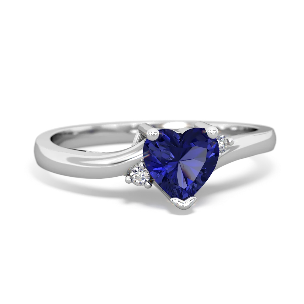 Lab Sapphire Delicate Heart 14K White Gold ring R0203