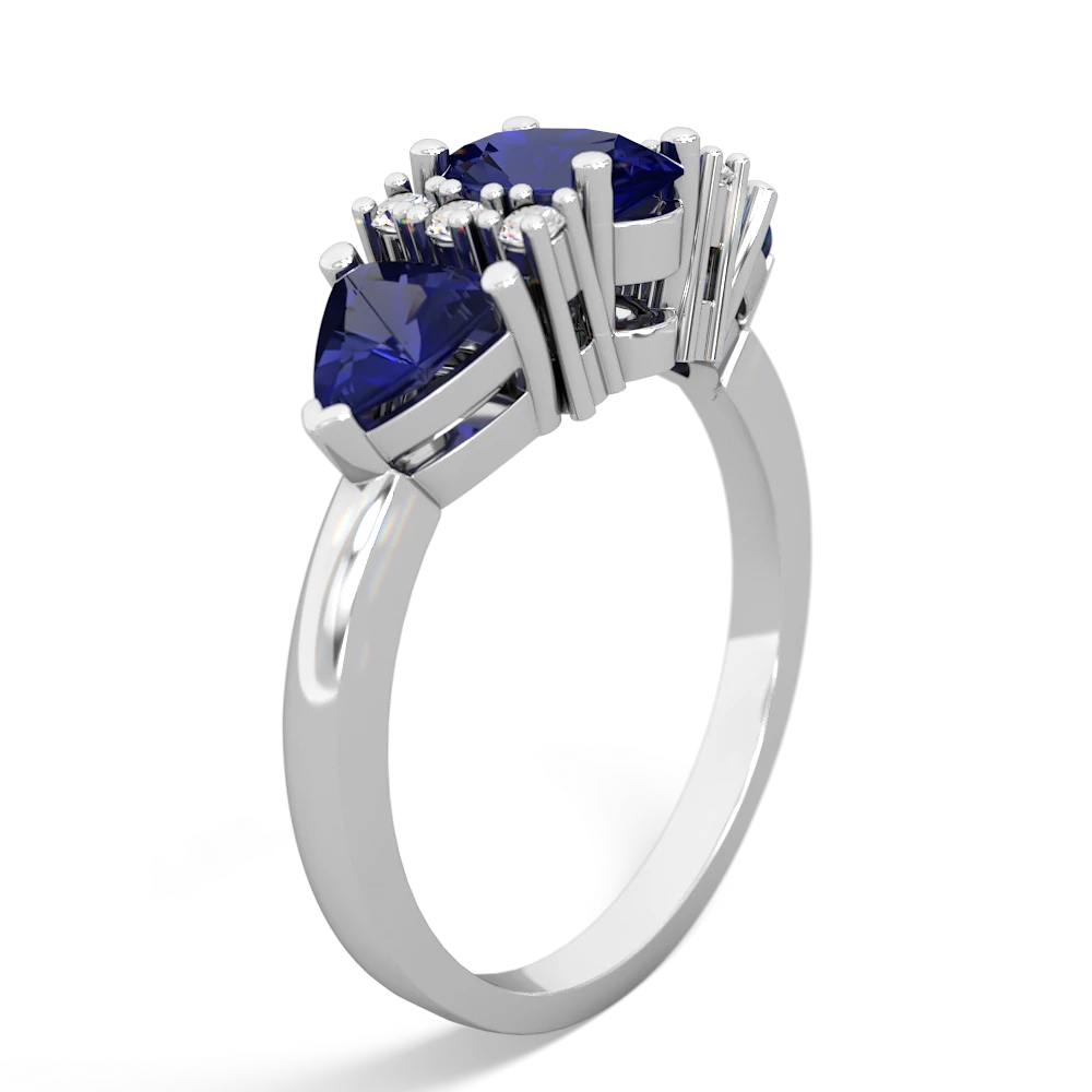 Lab Sapphire Antique Style Three Stone 14K White Gold ring R2186