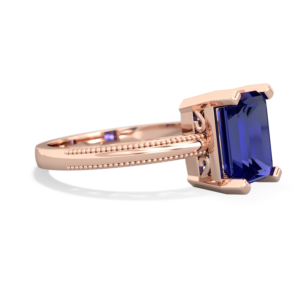 Lab Sapphire Milgrain Scroll 14K Rose Gold ring R2338