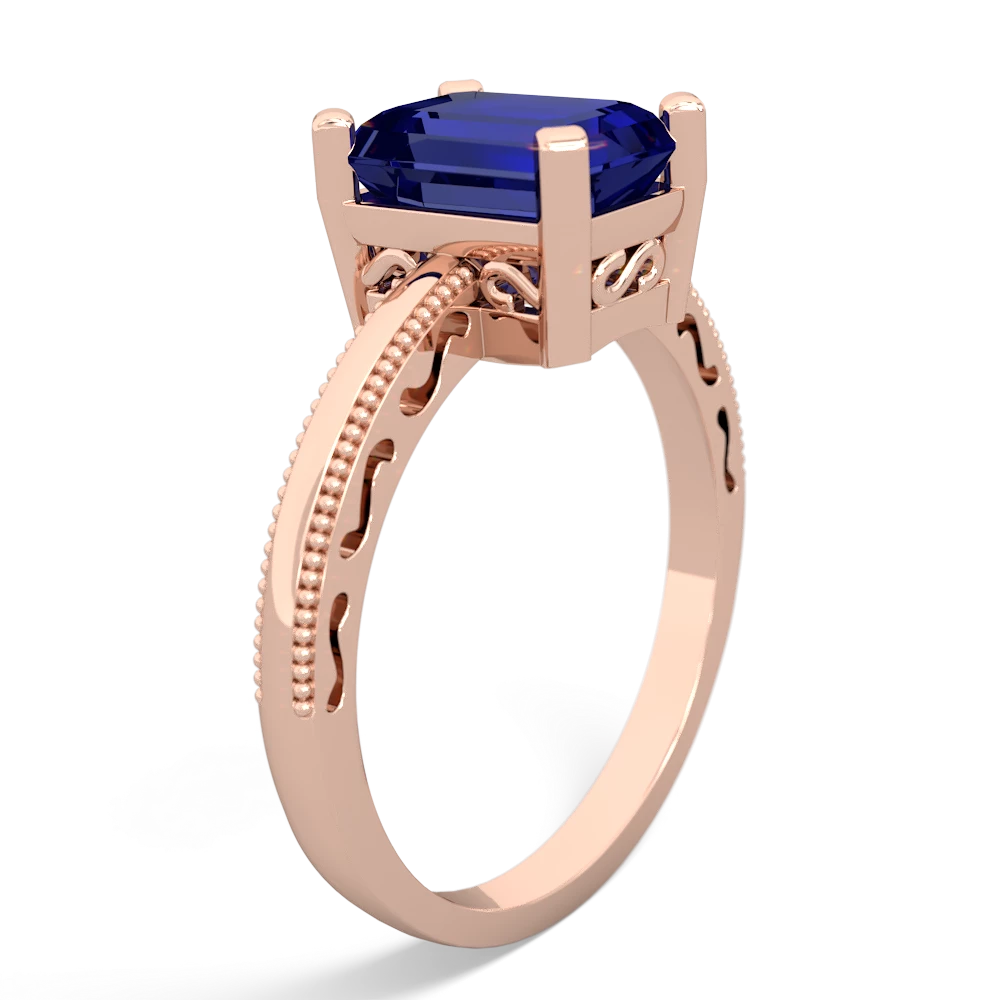 Lab Sapphire Milgrain Scroll 14K Rose Gold ring R2338