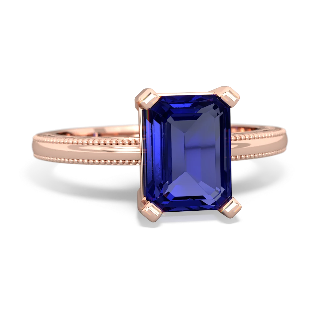 Lab Sapphire Milgrain Scroll 14K Rose Gold ring R2338