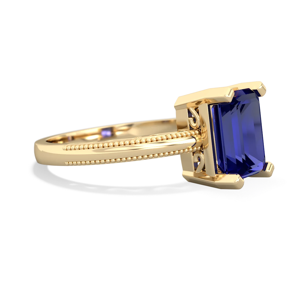 Lab Sapphire Milgrain Scroll 14K Yellow Gold ring R2338