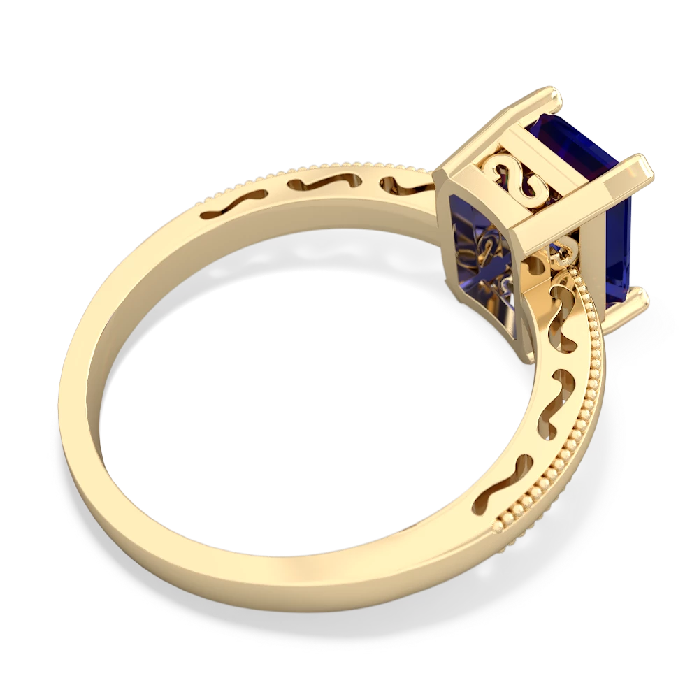 Lab Sapphire Milgrain Scroll 14K Yellow Gold ring R2338