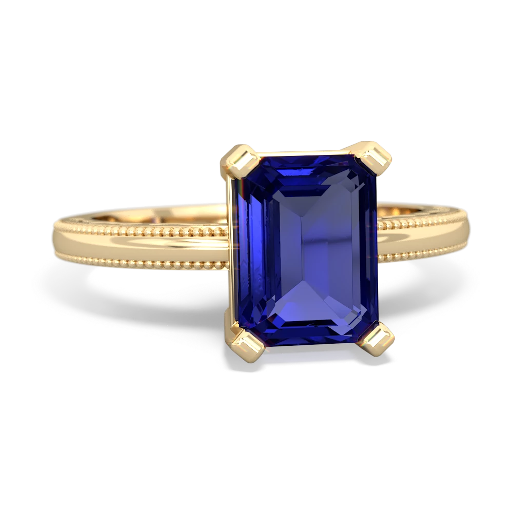 Lab Sapphire Milgrain Scroll 14K Yellow Gold ring R2338