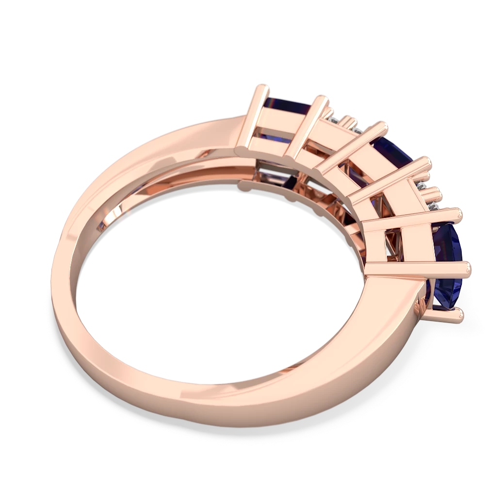 Lab Sapphire Three Stone Diamond Cluster 14K Rose Gold ring R2592