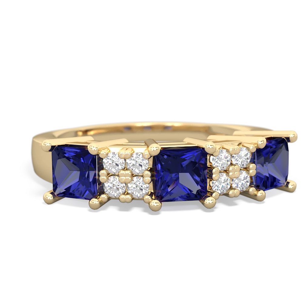 Complete Three-Stone Diamond and Sapphire Engagement Ring