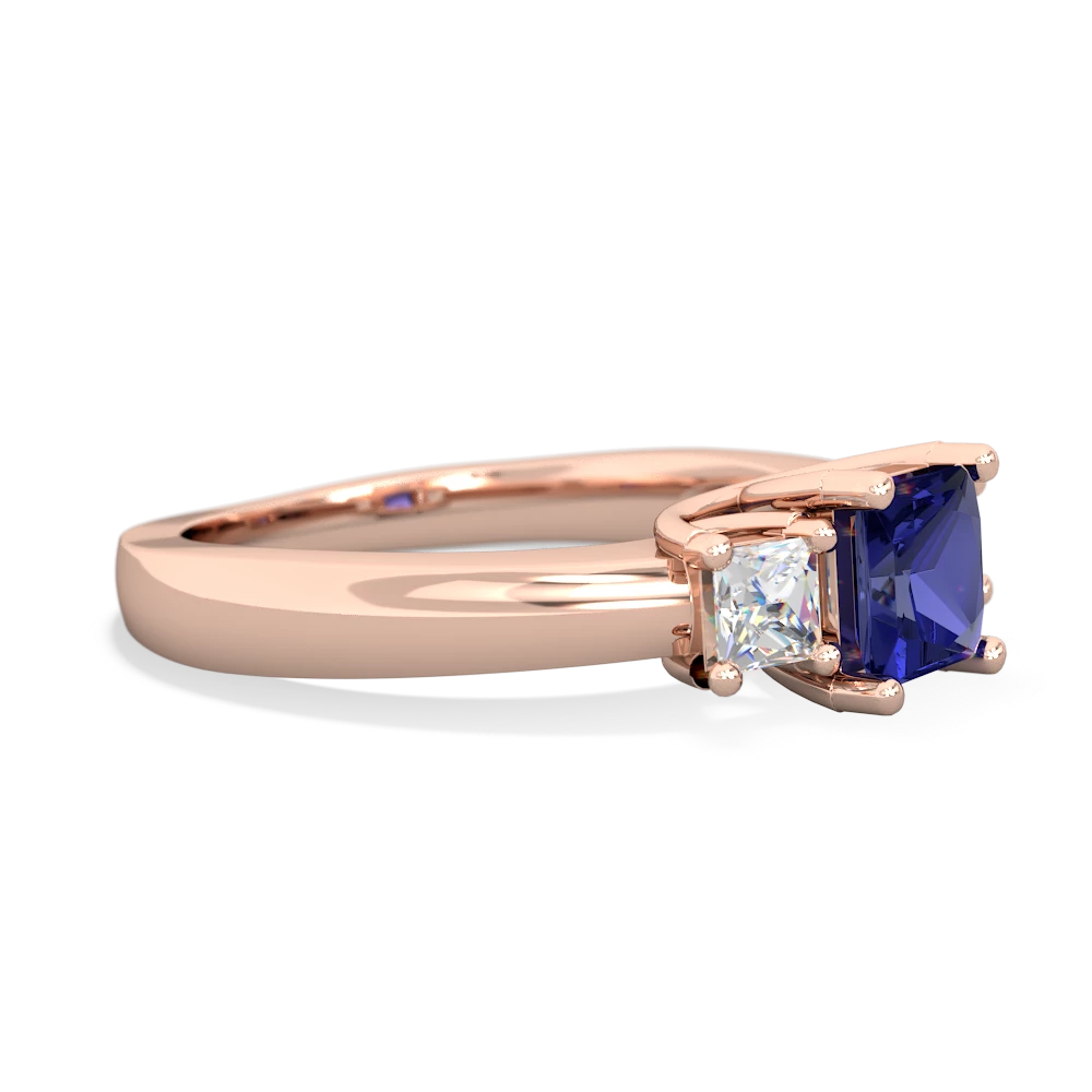 Lab Sapphire Three Stone Trellis 14K Rose Gold ring R4015