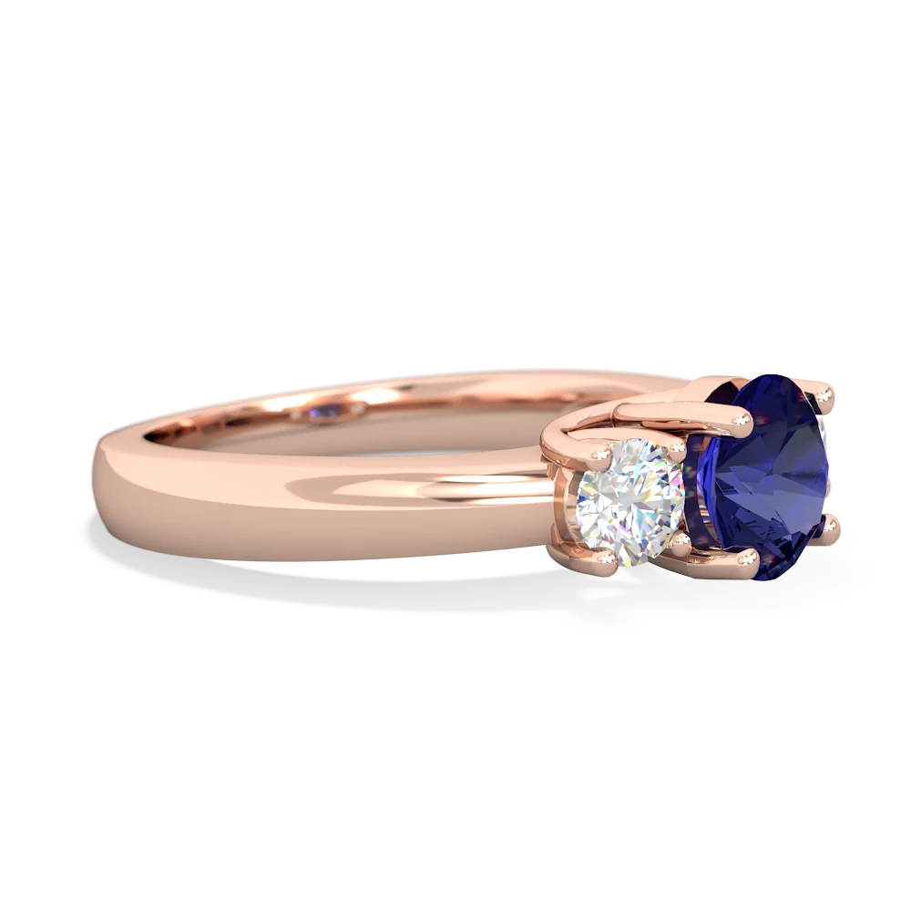 Lab Sapphire Diamond Three Stone Round Trellis 14K Rose Gold ring R4018