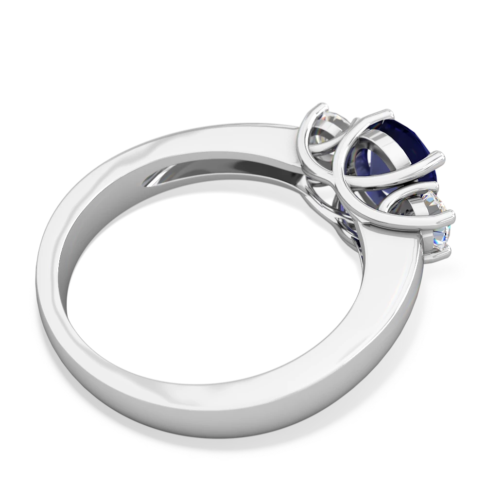 Lab Sapphire Diamond Three Stone Round Trellis 14K White Gold ring R4018