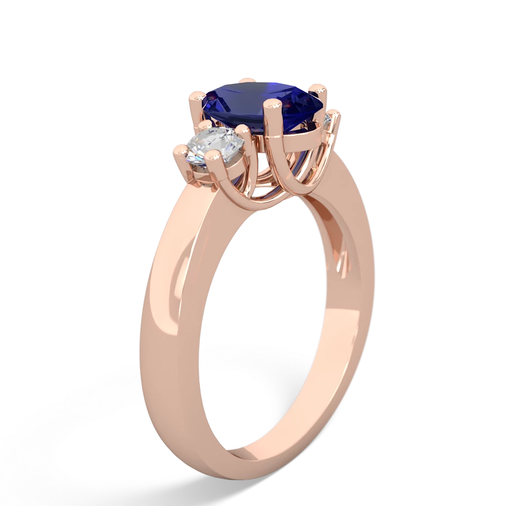 Lab Sapphire Diamond Three Stone Oval Trellis 14K Rose Gold ring R4024