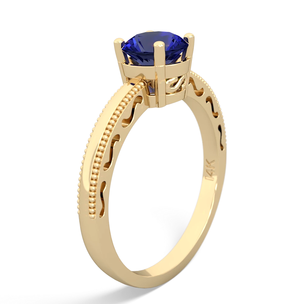 Lab Sapphire Milgrain Filigree 14K Yellow Gold ring R5090