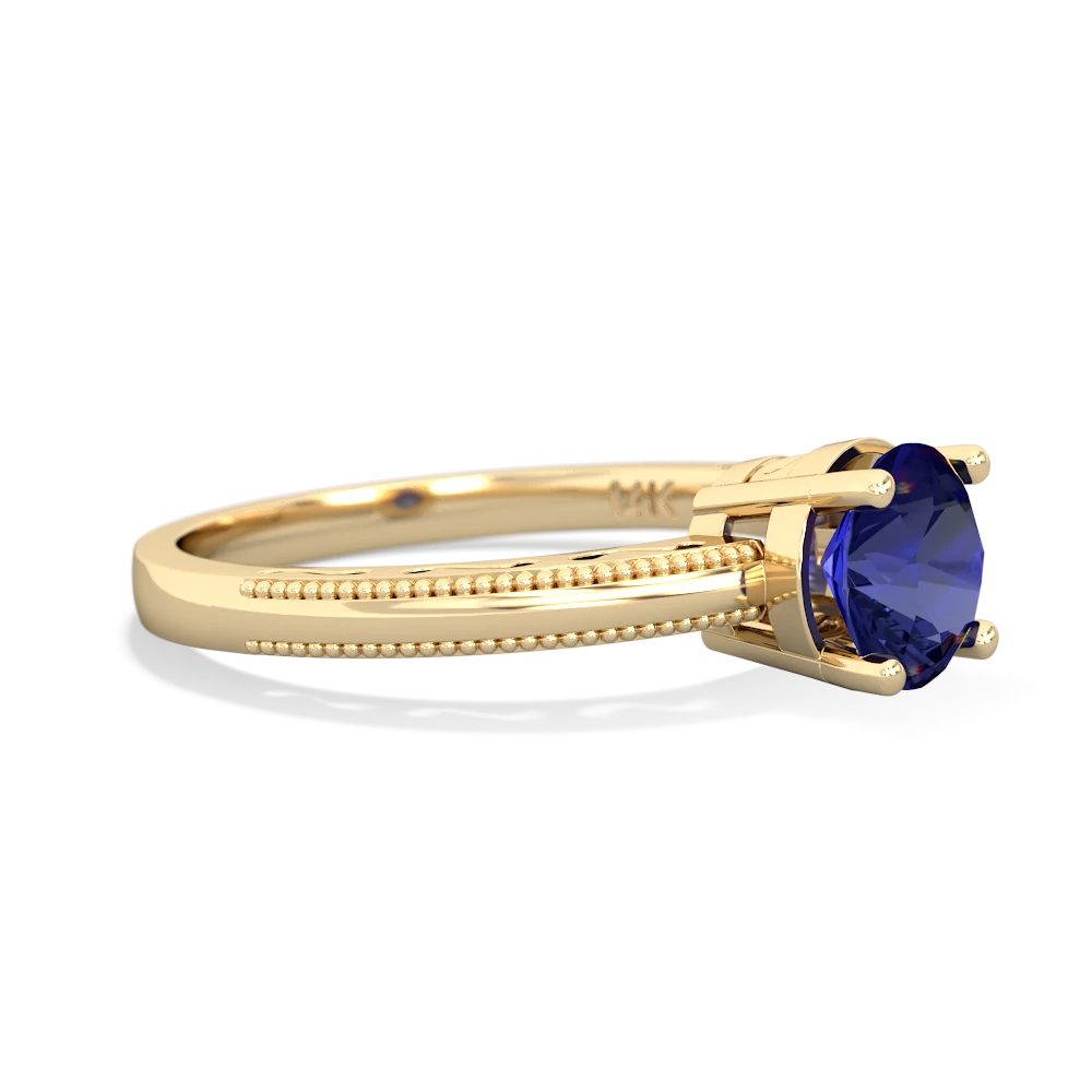 Lab Sapphire Milgrain Filigree 14K Yellow Gold ring R5090