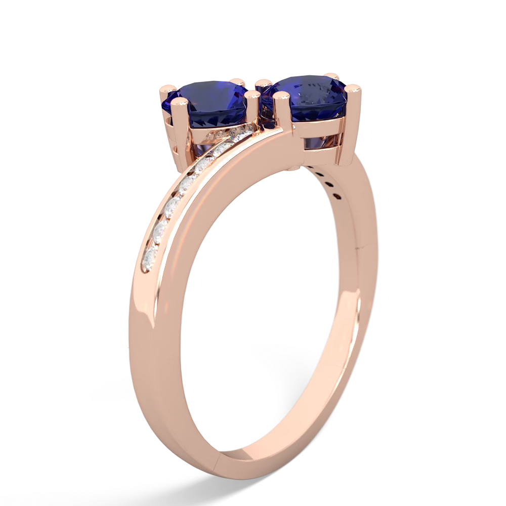 Lab Sapphire Channel Set Two Stone 14K Rose Gold ring R5303