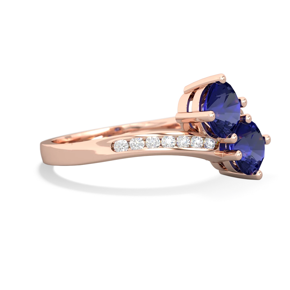 Lab Sapphire Channel Set Two Stone 14K Rose Gold ring R5303