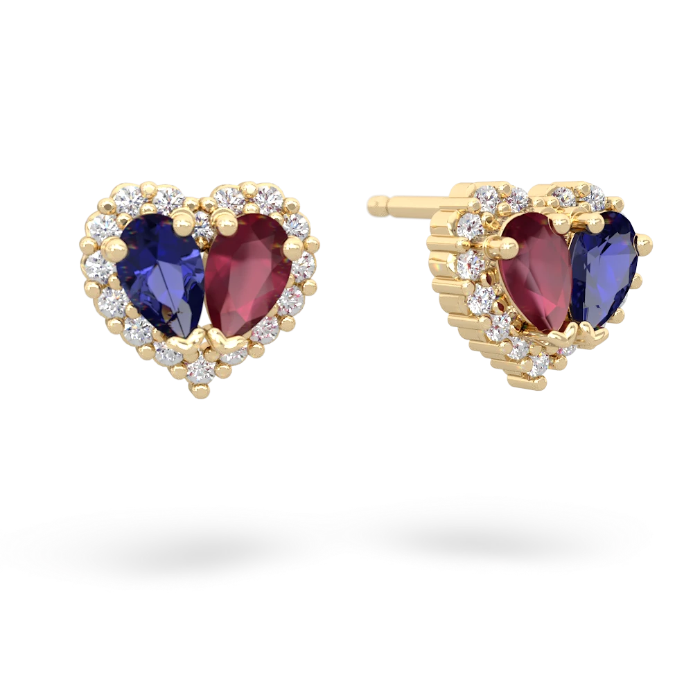 Lab Sapphire Halo 14K Yellow Gold earrings E7008