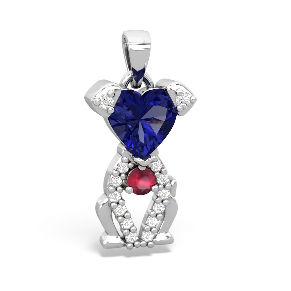 Lab Sapphire Puppy Love 14K White Gold pendant P5800