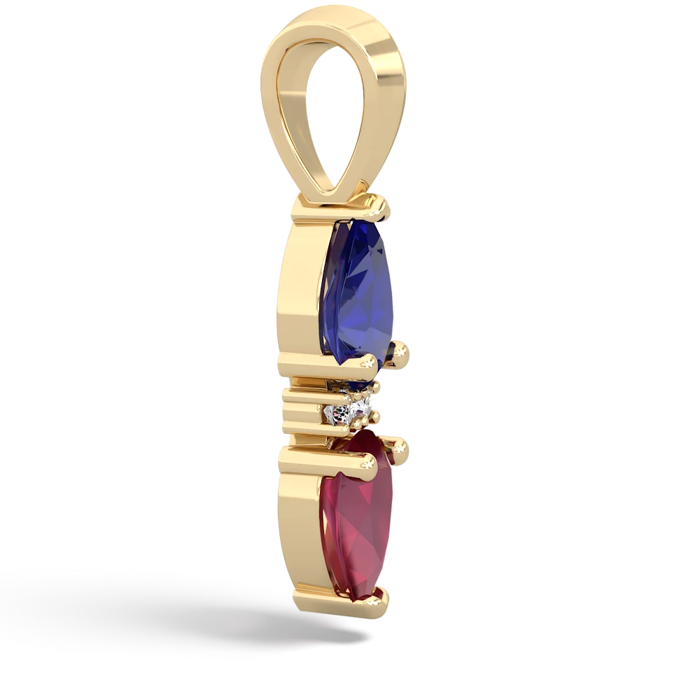 Lab Sapphire Bowtie Drop 14K Yellow Gold pendant P0865