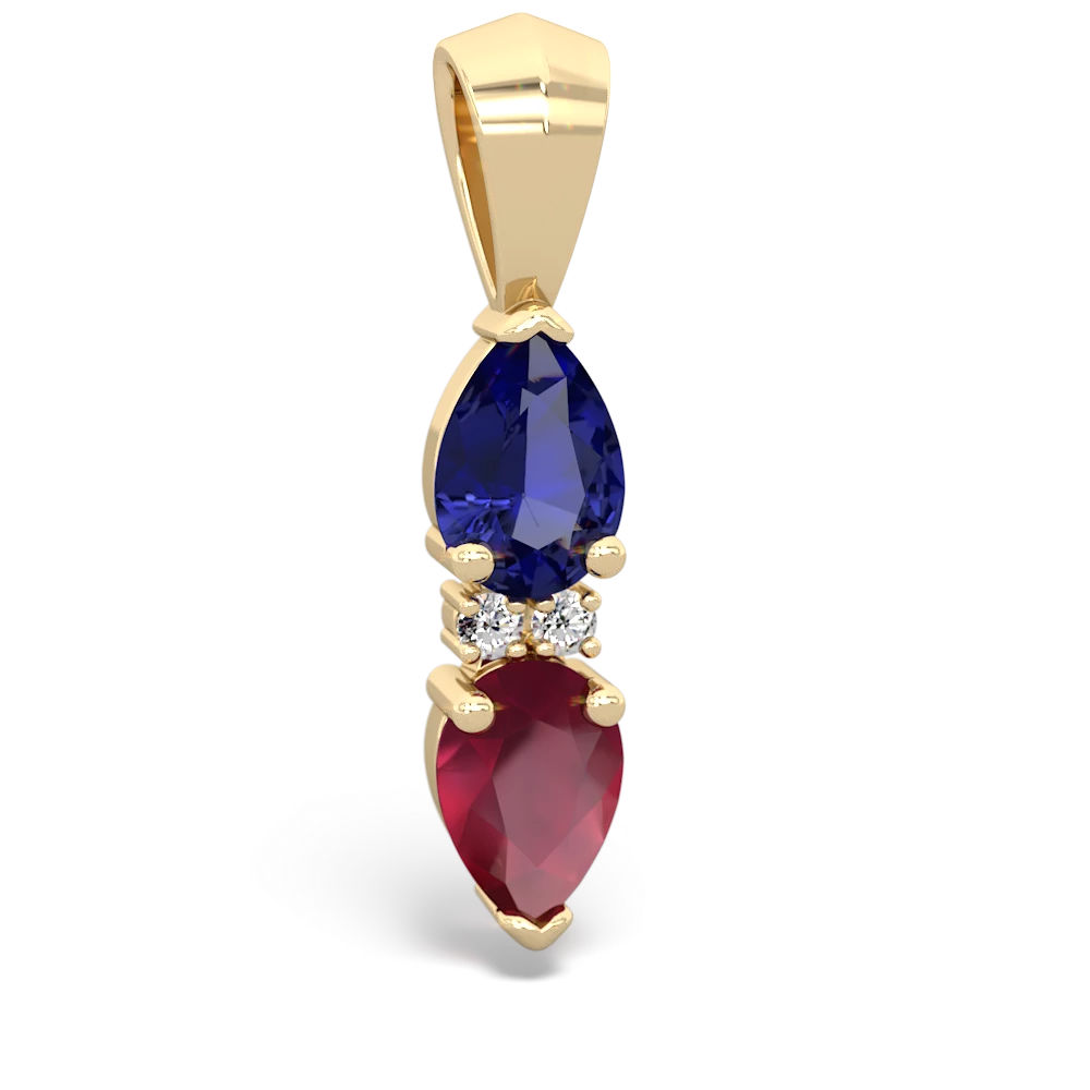 Lab Sapphire Bowtie Drop 14K Yellow Gold pendant P0865