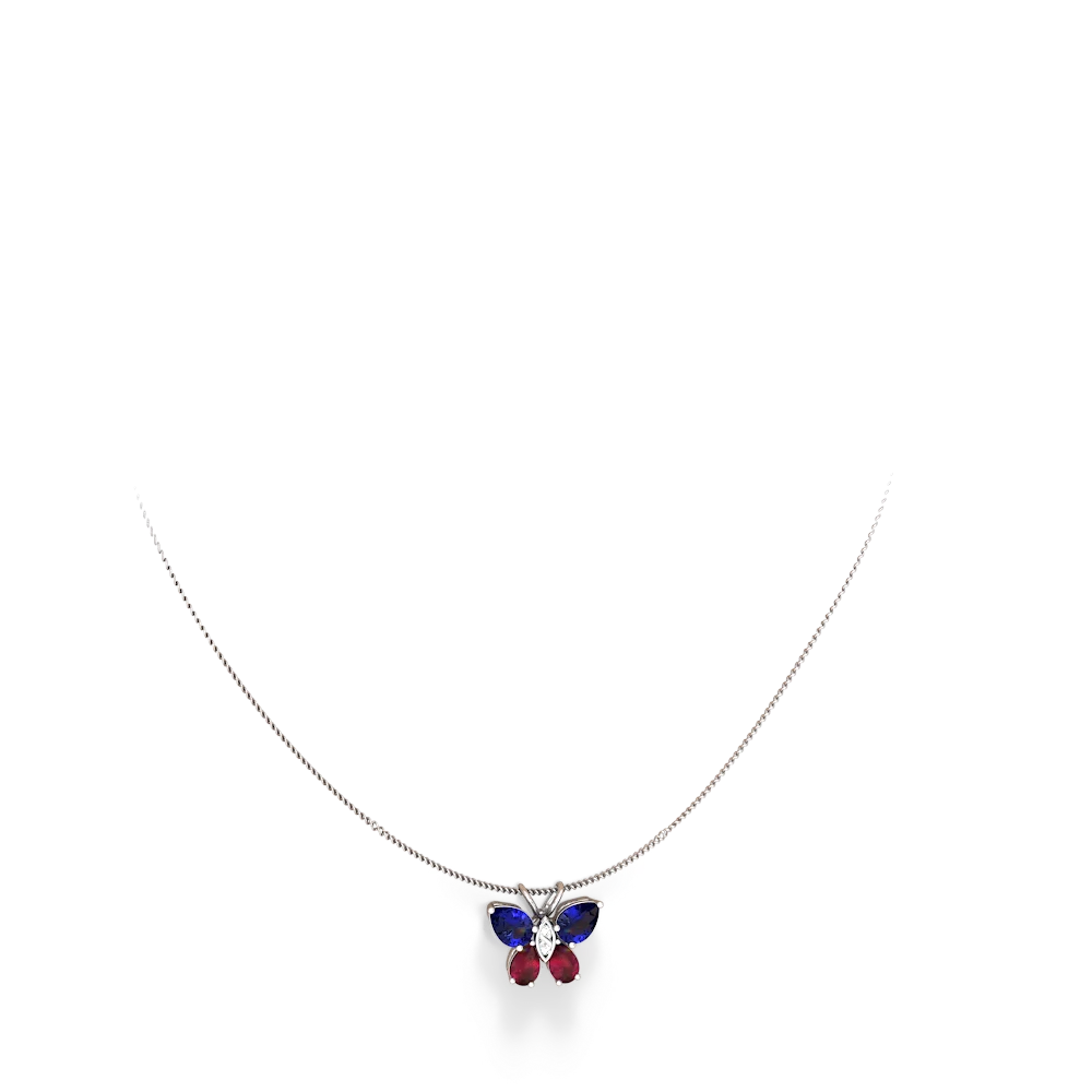 Lab Sapphire Butterfly 14K White Gold pendant P2215